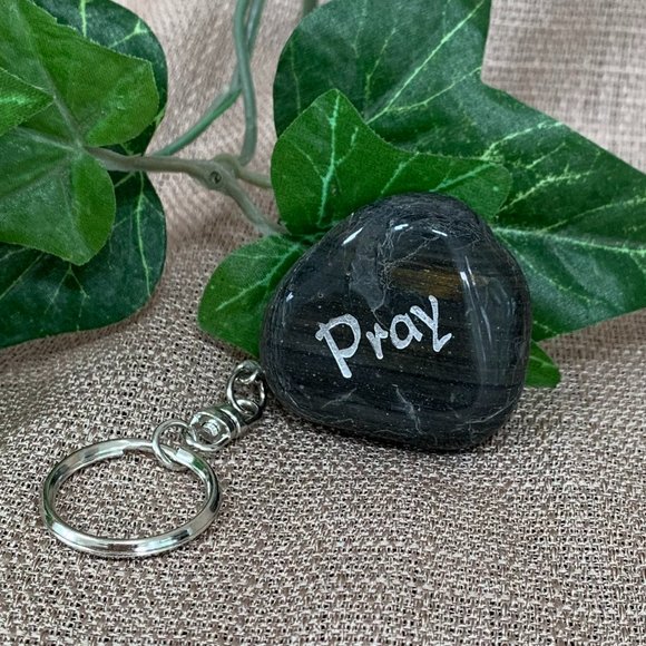 Other - Black Onyx "Pray" Inspirational Keychain